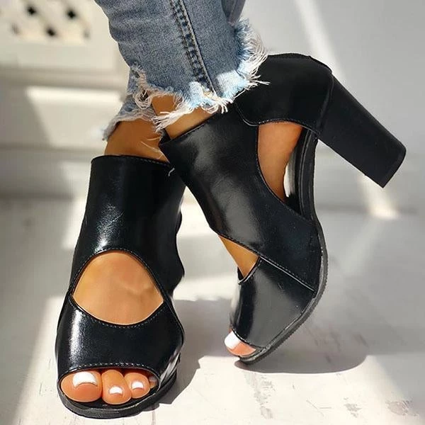 Mollyshoe Peep Toe Cutout Rivet Chunky Heel Boots Heels 8 Mollyshoe Peep Toe Cutout Rivet Chunky Heel Boots Heels