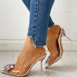 Mollyshoe Studded Pointed Toe Transparent Thin Heels