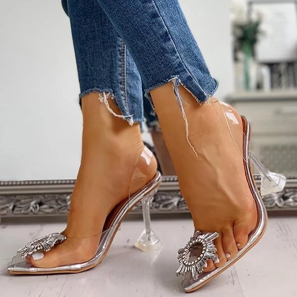 Mollyshoe Studded Pointed Toe Transparent Thin Heels 6 Mollyshoe Studded Pointed Toe Transparent Thin Heels