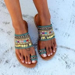 Mollyshoe Ethnic Boho Style Toe Ring Sandals Slippers