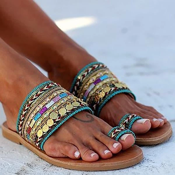 Mollyshoe Ethnic Boho Style Toe Ring Sandals Slippers 6 Mollyshoe Ethnic Boho Style Toe Ring Sandals Slippers
