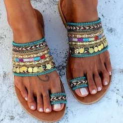 Mollyshoe Ethnic Boho Style Toe Ring Sandals Slippers 11 Mollyshoe Ethnic Boho Style Toe Ring Sandals Slippers