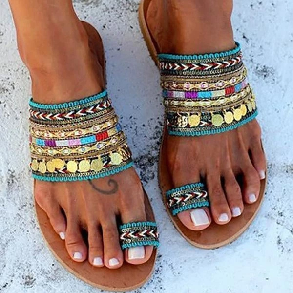 Mollyshoe Ethnic Boho Style Toe Ring Sandals Slippers 7 Mollyshoe Ethnic Boho Style Toe Ring Sandals Slippers