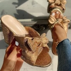 Mollyshoe Peep Toe Bowknot Design Chunky Heeled Sandals Heels