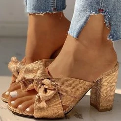 Mollyshoe Peep Toe Bowknot Design Chunky Heeled Sandals Heels