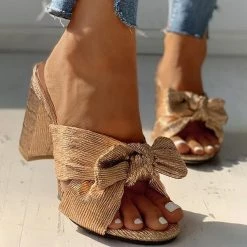Mollyshoe Peep Toe Bowknot Design Chunky Heeled Sandals Heels