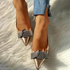 Mollyshoe Pointed Toe Studded Bowknot Slingback Thin Heels