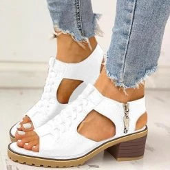 Mollyshoe Peep Toe Cutout Zipper Chunky Heeled Sandals
