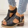 Mollyshoe Peep Toe Cutout Zipper Chunky Heeled Sandals