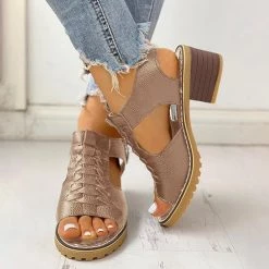 Mollyshoe Peep Toe Cutout Zipper Chunky Heeled Sandals