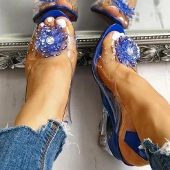 Mollyshoe Studded Flower Design Transparent Wedge Sandals Heels 25 Mollyshoe Studded Flower Design Transparent Wedge Sandals Heels