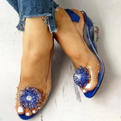 Mollyshoe Studded Flower Design Transparent Wedge Sandals Heels 23 Mollyshoe Studded Flower Design Transparent Wedge Sandals Heels
