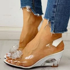 Mollyshoe Studded Flower Design Transparent Wedge Sandals Heels