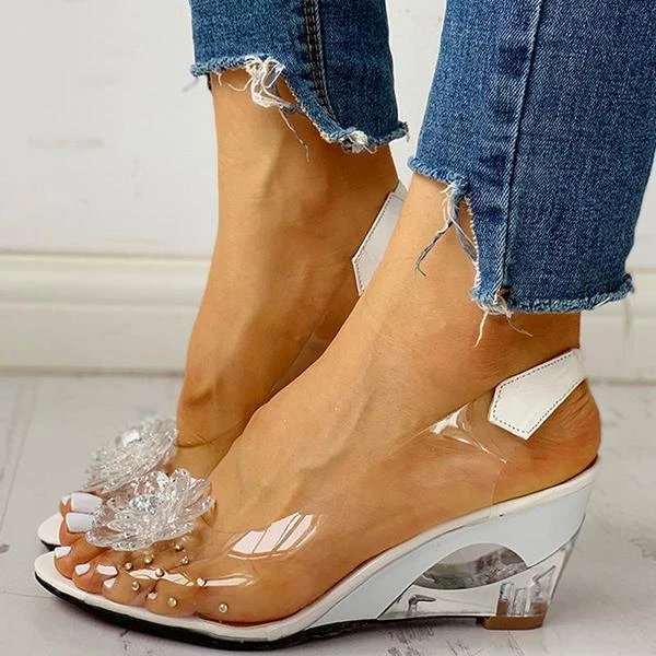 Mollyshoe Studded Flower Design Transparent Wedge Sandals Heels 4 Mollyshoe Studded Flower Design Transparent Wedge Sandals Heels