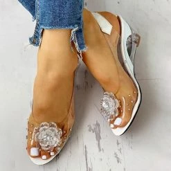 Mollyshoe Studded Flower Design Transparent Wedge Sandals Heels