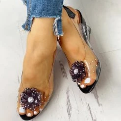 Mollyshoe Studded Flower Design Transparent Wedge Sandals Heels 20 Mollyshoe Studded Flower Design Transparent Wedge Sandals Heels