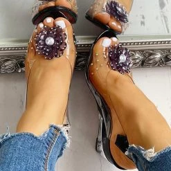 Mollyshoe Studded Flower Design Transparent Wedge Sandals Heels 22 Mollyshoe Studded Flower Design Transparent Wedge Sandals Heels
