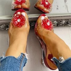 Mollyshoe Studded Flower Design Transparent Wedge Sandals Heels 28 Mollyshoe Studded Flower Design Transparent Wedge Sandals Heels