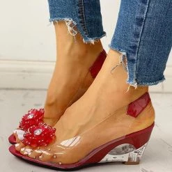 Mollyshoe Studded Flower Design Transparent Wedge Sandals Heels 27 Mollyshoe Studded Flower Design Transparent Wedge Sandals Heels