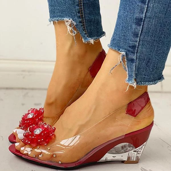 Mollyshoe Studded Flower Design Transparent Wedge Sandals Heels 13 Mollyshoe Studded Flower Design Transparent Wedge Sandals Heels