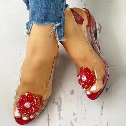 Mollyshoe Studded Flower Design Transparent Wedge Sandals Heels 26 Mollyshoe Studded Flower Design Transparent Wedge Sandals Heels