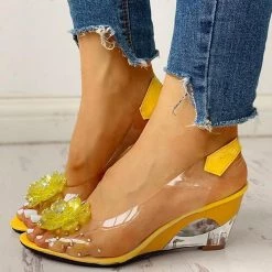 Mollyshoe Studded Flower Design Transparent Wedge Sandals Heels 30 Mollyshoe Studded Flower Design Transparent Wedge Sandals Heels