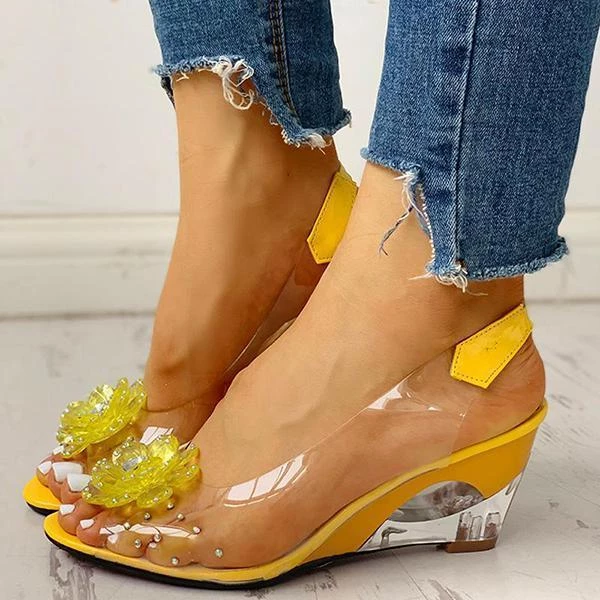 Mollyshoe Studded Flower Design Transparent Wedge Sandals Heels 16 Mollyshoe Studded Flower Design Transparent Wedge Sandals Heels