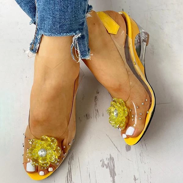 Mollyshoe Studded Flower Design Transparent Wedge Sandals Heels 15 Mollyshoe Studded Flower Design Transparent Wedge Sandals Heels