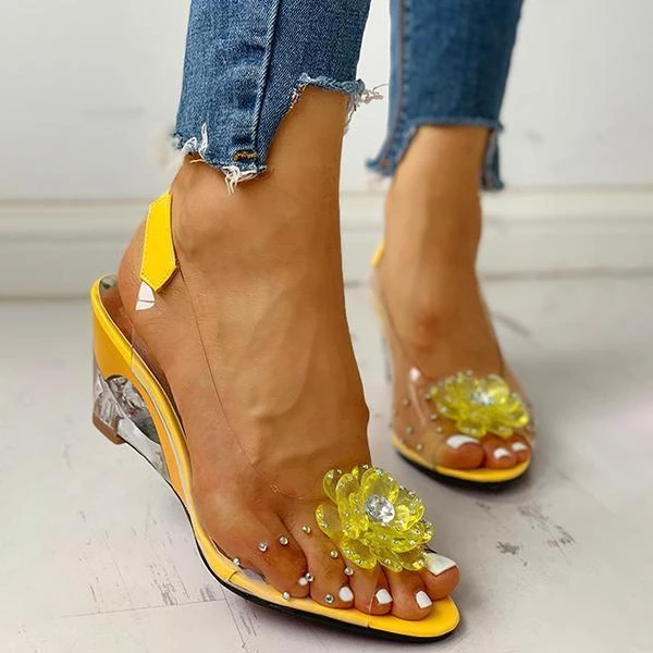 Mollyshoe Studded Flower Design Transparent Wedge Sandals Heels 17 Mollyshoe Studded Flower Design Transparent Wedge Sandals Heels
