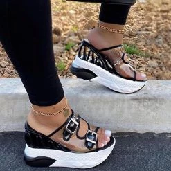 Mollyshoe Wedge Heel Buckle Straps Sandals