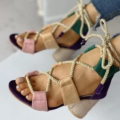 Mollyshoe Colourblock Lace-up Chunky Heels Open Toe Sandals 17 Mollyshoe Colourblock Lace-up Chunky Heels Open Toe Sandals