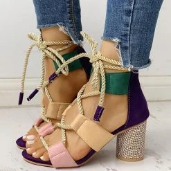 Mollyshoe Colourblock Lace-up Chunky Heels Open Toe Sandals 18 Mollyshoe Colourblock Lace-up Chunky Heels Open Toe Sandals