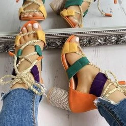 Mollyshoe Colourblock Lace-up Chunky Heels Open Toe Sandals 16 Mollyshoe Colourblock Lace-up Chunky Heels Open Toe Sandals