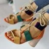 Mollyshoe Colourblock Lace-up Chunky Heels Open Toe Sandals