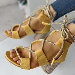 Mollyshoe Colourblock Lace-up Chunky Heels Open Toe Sandals 21 Mollyshoe Colourblock Lace-up Chunky Heels Open Toe Sandals