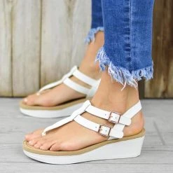 Mollyshoe Adjustable Buckle T-Strap Wedge Sandals