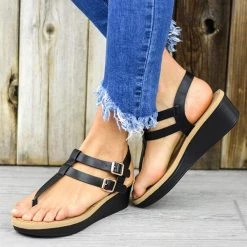 Mollyshoe Adjustable Buckle T-Strap Wedge Sandals
