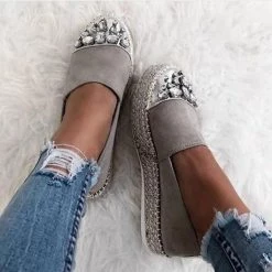 Mollyshoe Gray Platform Rhinestone Holiday Flats & Sneakers