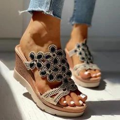 Mollyshoe Studded Platform Wedge Casual Slingback Sandals