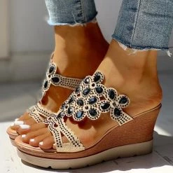 Mollyshoe Studded Platform Wedge Casual Slingback Sandals