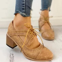 Mollyshoe Lace-Up Cut Out Chunky Heels