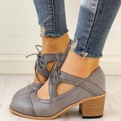 Mollyshoe Lace-Up Cut Out Chunky Heels