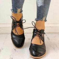 Mollyshoe Lace-Up Cut Out Chunky Heels