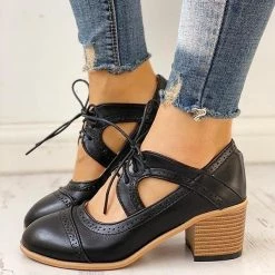 Mollyshoe Lace-Up Cut Out Chunky Heels