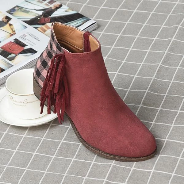 Mollyshoe Chunky Heel Faux Leather Tassel Boots 9 Mollyshoe Chunky Heel Faux Leather Tassel Boots