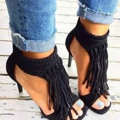 Heels Mollyshoe Fashion Open Toe Tassels Ankle Ladies Sandals