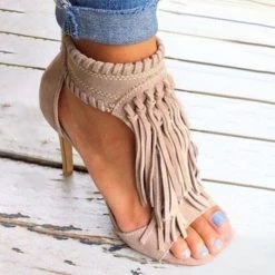 Heels Mollyshoe Fashion Open Toe Tassels Ankle Ladies Sandals