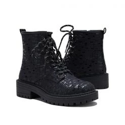 Mollyshoe Women Sexy Sequin Lace-Up Ankle Chunky Heel Boots