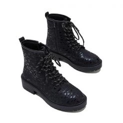 Mollyshoe Women Sexy Sequin Lace-Up Ankle Chunky Heel Boots