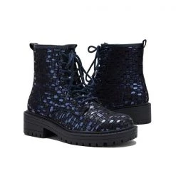 Mollyshoe Women Sexy Sequin Lace-Up Ankle Chunky Heel Boots